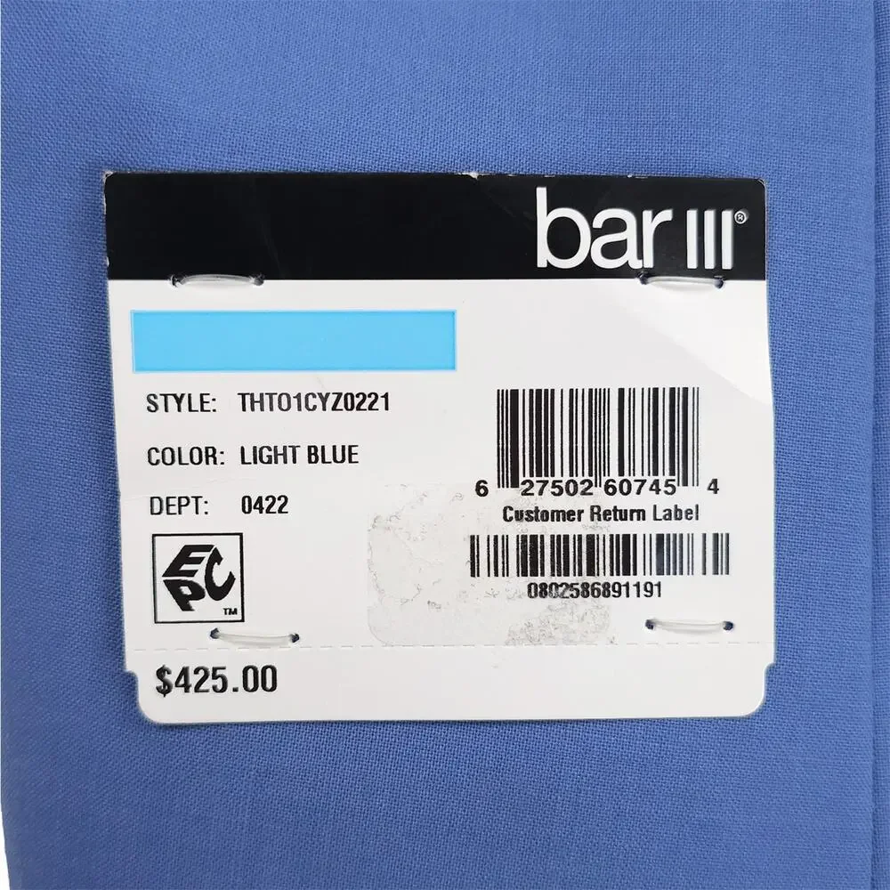 Bar III Mens Slim Fit Suit Jacket Blazer 46R Light Blue Solid Power Stretch Wool